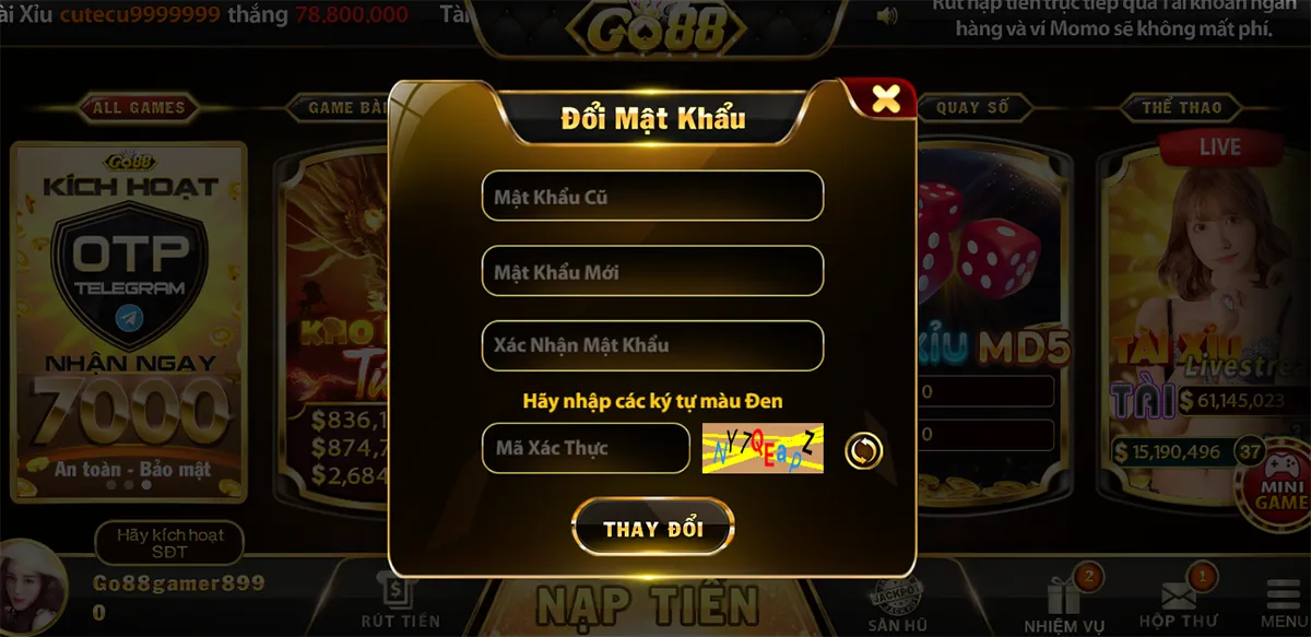 Đổi mật khẩu Go88