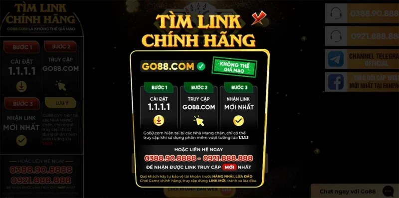 Truy cập link chính hãng Go88 để tránh lừa đảo