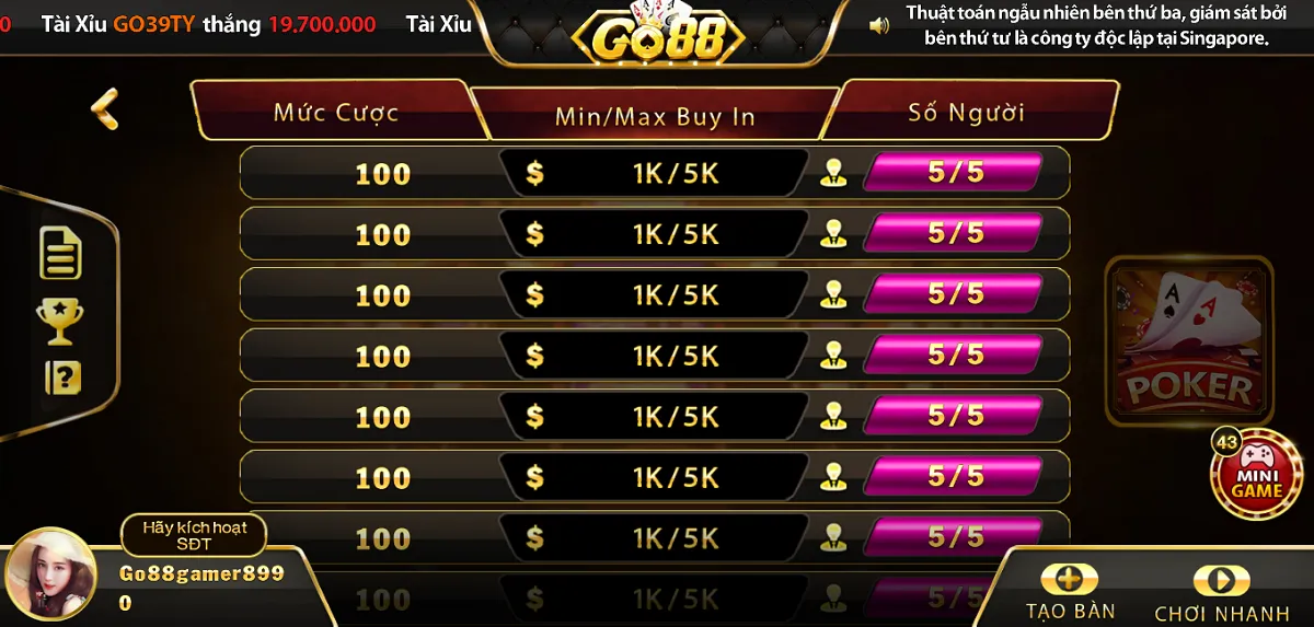 Kinh nghiệm chơi game mini poker dễ thắng tải go88