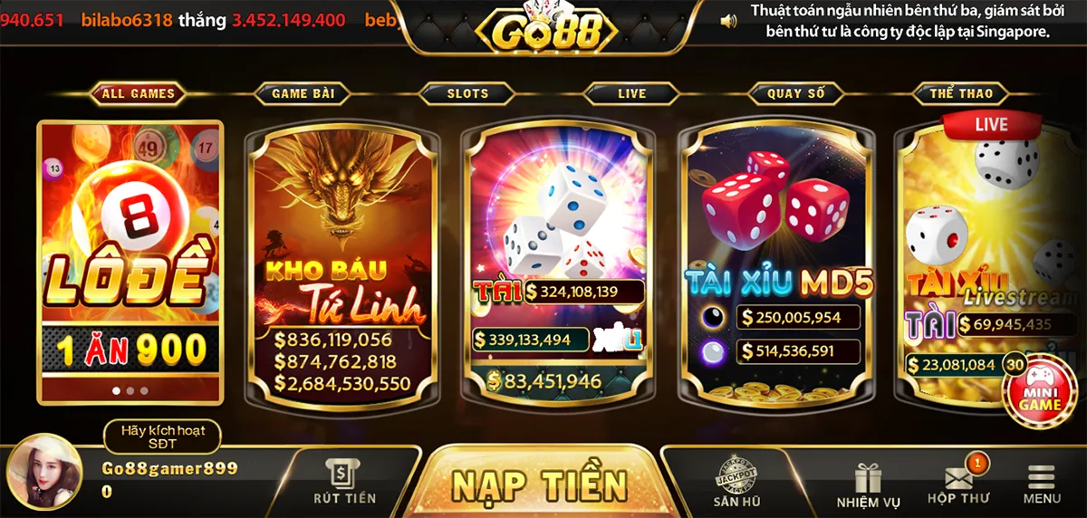 Các trò chơi phổ biến trong casino tải go88